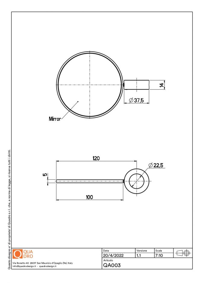 Зеркало регулируемое Quadro design FFQT QA003 на трубу 22 мм ФОТО