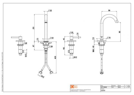 Смеситель для раковины Quadro design FFQT 21 31V на три отверстия схема 4