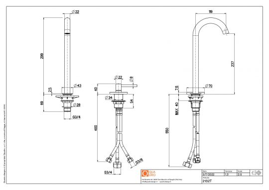 Смеситель для раковины Quadro design FFQT 21 32T на два отверстия высокий схема 11