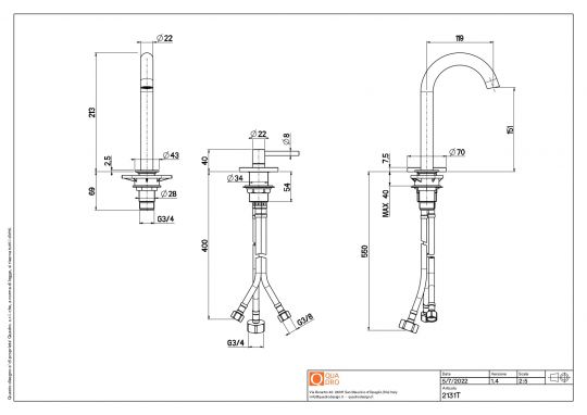 Смеситель для раковины Quadro design FFQT 21 31T на два отверстия схема 4