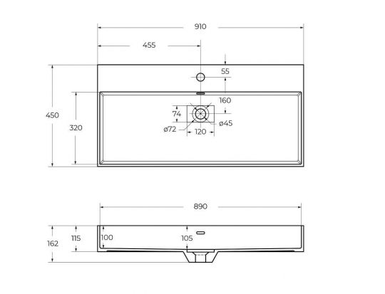 Раковина мебельная из искусственного мрамора Cezares 91х45х11,5 схема 2