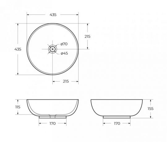 Круглая раковина керамическая накладная Cezares 43 схема 2