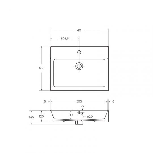 Керамическая раковина Cezares CZR-MIL, глубина 46,5 см схема 2 Керамическая раковина Cezares CZR-MIL, глубина 46,5 см схема 2