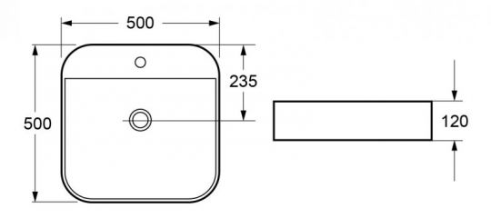Квадратная раковина керамическая накладная Cezares 50х50 схема 2