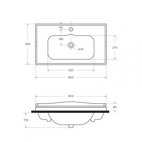 Керамическая раковина Cezares GIUBILEO CZR-ELT, глубина 46см схема 2 Керамическая раковина Cezares GIUBILEO CZR-ELT, глубина 46см схема 2