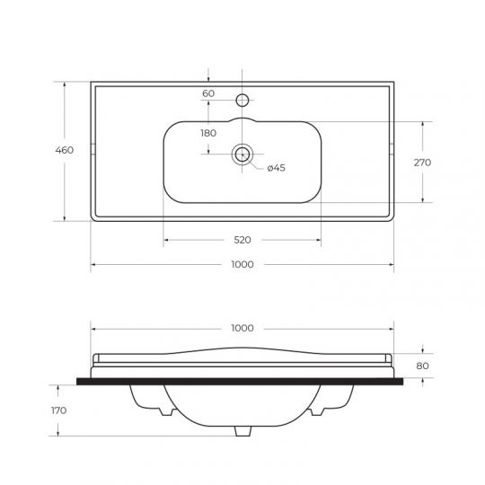 Керамическая раковина Cezares GIUBILEO CZR-ELT, глубина 46см схема 4 Керамическая раковина Cezares GIUBILEO CZR-ELT, глубина 46см схема 4