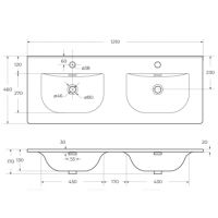 Керамическая раковина с двумя чашами Cezares 121х46х15 схема 2