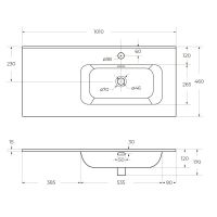 Керамическая раковина Cezares  CZR-8095 чаша слева/справа, глубина 46см схема 6