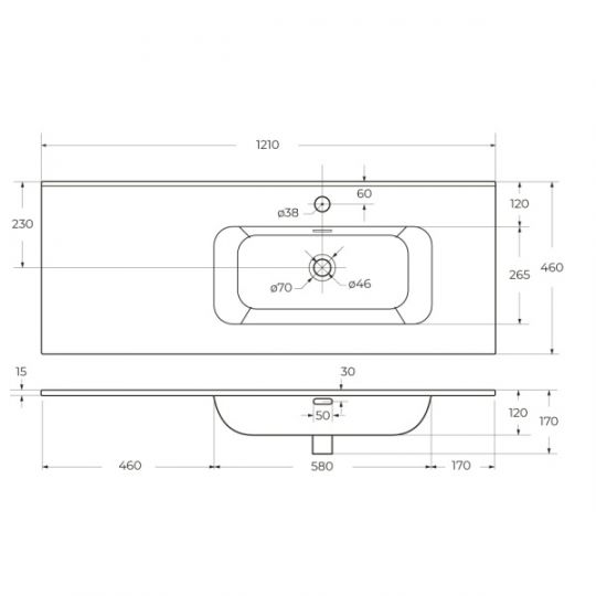Керамическая раковина Cezares  CZR-8095 чаша слева/справа, глубина 46см схема 8