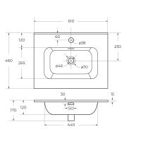 Керамическая раковина мебельная Cezares с чашей в центре, глубина 46см CZR-8095 схема 2 Керамическая раковина мебельная Cezares с чашей в центре, глубина 46см CZR-8095 схема 2