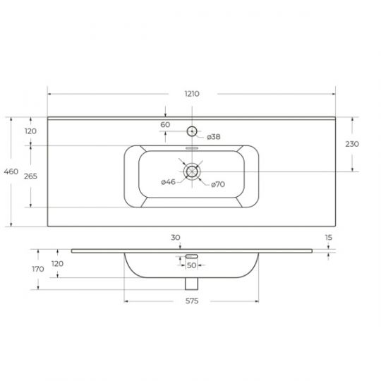 Керамическая раковина мебельная Cezares с чашей в центре, глубина 46см CZR-8095 схема 12 Керамическая раковина мебельная Cezares с чашей в центре, глубина 46см CZR-8095 схема 12
