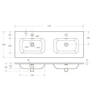 Керамическая раковина мебельная с двумя чашами Cezares 121х46 схема 2