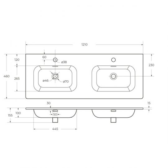 Керамическая раковина мебельная с двумя чашами Cezares 121х46 схема 2