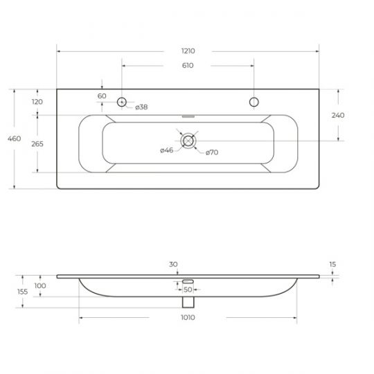 Керамическая раковина мебельная Cezares 121х46 схема 4