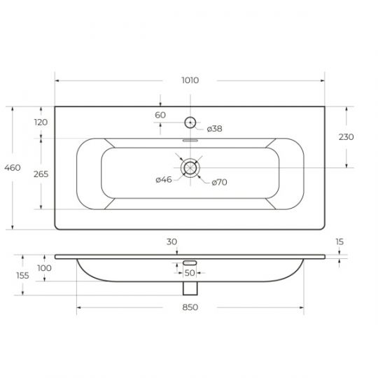Керамическая раковина мебельная Cezares 101х46 схема 2