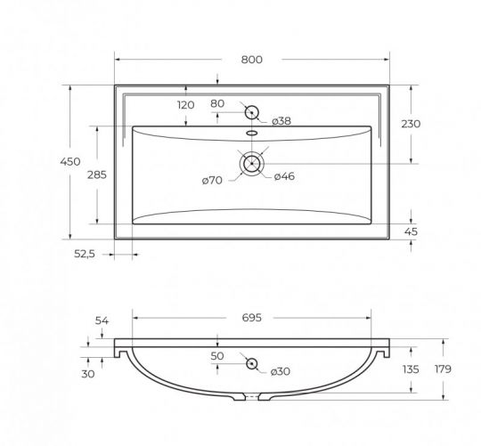 Раковина из искусственного мрамора Cezares ECO 75х48 схема 2