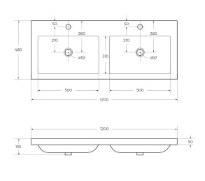 Раковина из искусственного мрамора Cezares ECO с двумя чашами 120х48 схема 2 Раковина из искусственного мрамора Cezares ECO с двумя чашами 120х48 схема 2