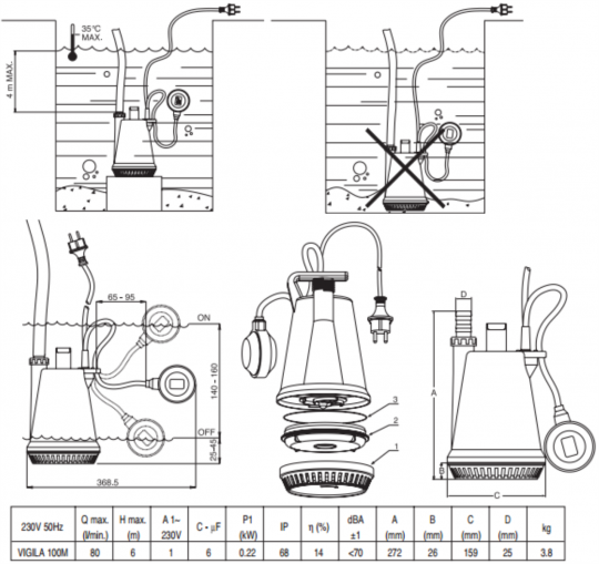 Дренажный насос  ESPA Vigila 200 M A схема 2