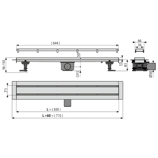 Водоотводящий желоб AlcaPlast APZ13-DOUBLE9-650 Fit and Go ФОТО