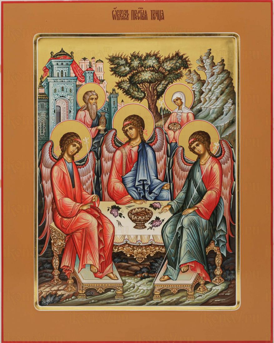 Икона Троица 40х50 см (рукописная икона с сусальным золотом и ковчегом)