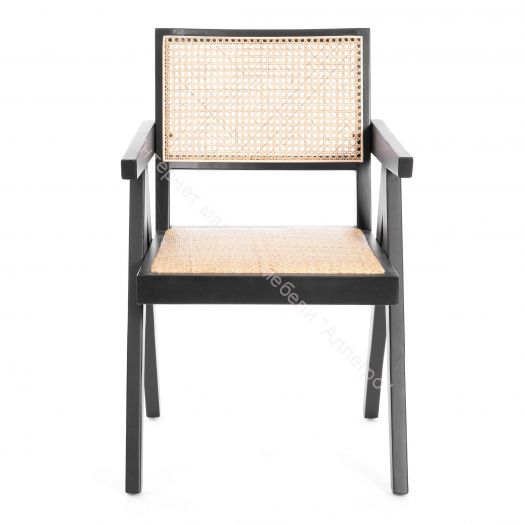 Кресло LOKI дерево вяз/ротанг, Чёрный, 50х50х84 см