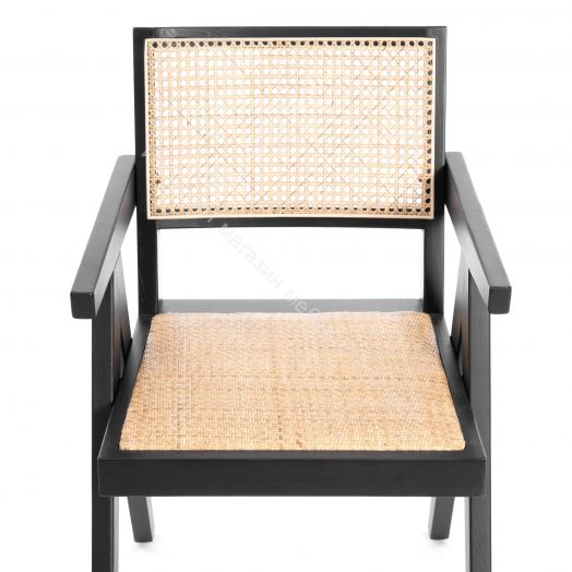 Кресло LOKI дерево вяз/ротанг, Чёрный, 50х50х84 см