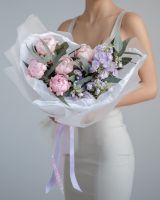 Букет с пионами и ароматной матиолой #1393