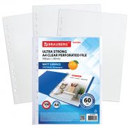 Папки-файлы перфорированные А4 BRAUBERG «МАТОВЫЕ EXTRA 600», КОМПЛЕКТ 100 шт., ПЛОТНЫЕ, 60 мкм, 229664