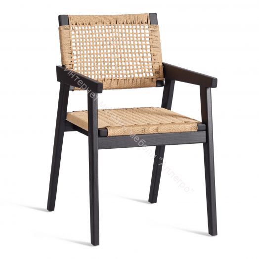 Стул VANHEIM дерево вяз/бечевка, Чёрный, 46х45х83 см