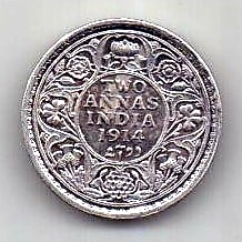 2 анны 1914 Индия Великобритания UNC