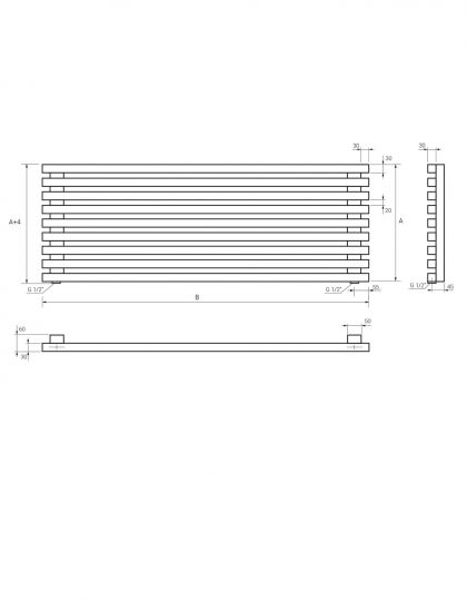Полотенцесушитель водяной Broner MOOT H 10 480.800 30х30 10 секций 800 мм схема 2