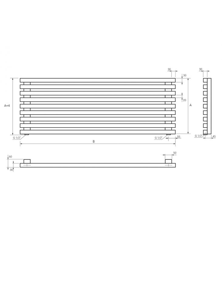 Полотенцесушитель Broner MOOT H 10 480.1000 водяной горизонтальный профиль 30х30 1000 мм ФОТО