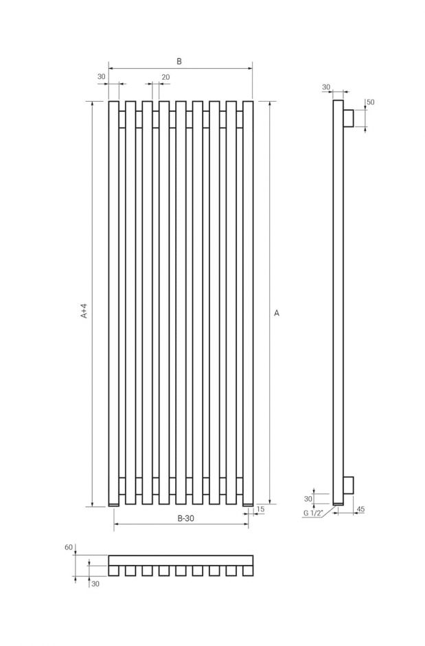 Вертикальный водяной полотенцесушитель Broner MOOT V 4 1200.180 30х30 180 мм ФОТО