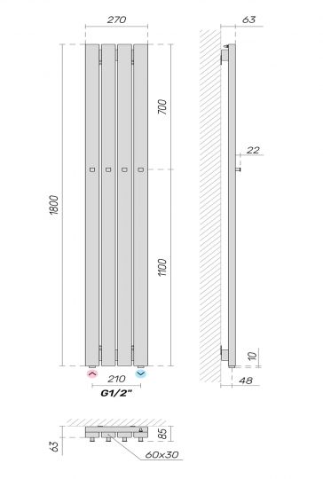 Водяной полотенцесушитель Broner Moot Long Bath MLBS.60.027.120.0000 30х60 270 мм схема 3