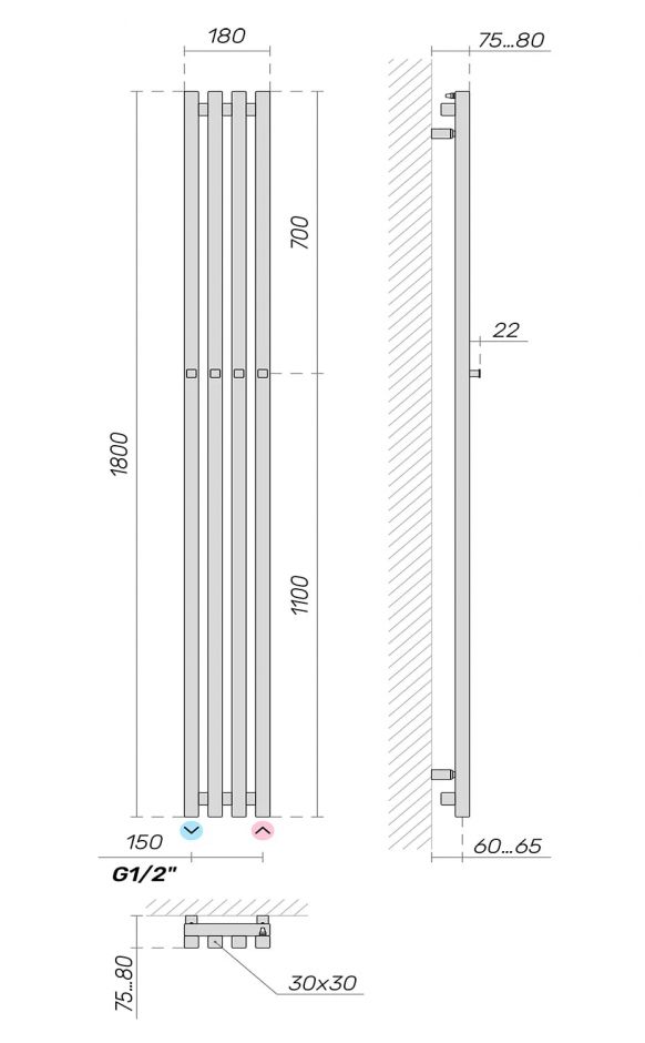 Электрический полотенцесушитель Broner Moot Long Bath MBS.EL.30.018.120.0000 30х30 180 мм ФОТО
