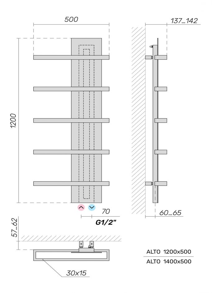 Водяной полотенцесушитель Broner Alto ALT.050.140.0000.R  вертикальный 500 мм ФОТО
