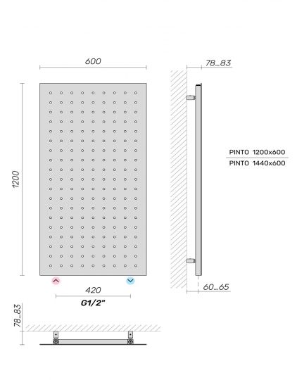 Полотенцесушитель водяной Broner Pinto ALT.060.120.0000.R вертикальный 600 мм схема 3