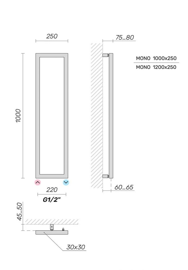 Полотенцесушитель водяной Broner Mono V MN.025.100.0000 вертикальный 250 мм ФОТО