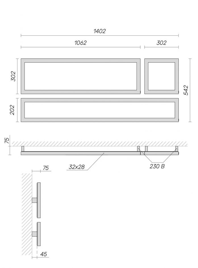 Полотенцесушитель электрический Broner Mono Tre MT2.EL.106.030.000 три части 300 мм ФОТО