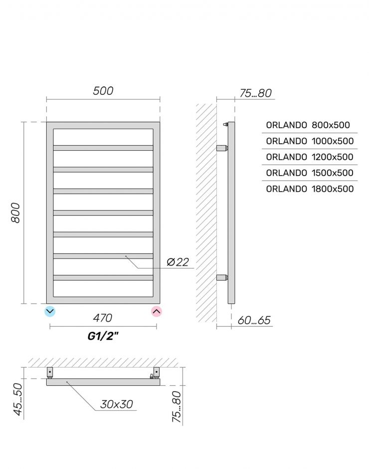 Полотенцесушитель водяной Broner Orlando ORL.050.100.0000 вертикальный 500 мм ФОТО