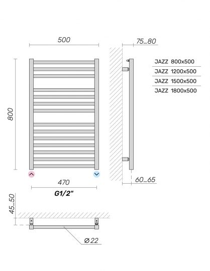 Полотенцесушитель Broner Jazz JZ.050.120.0000 водяной с нижним подключением 500 мм схема 4