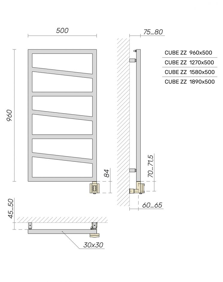 Полотенцесушитель Broner Cube ZZ CZ. EL. 050.120.0000 дизайнерский электрический 500 мм ФОТО