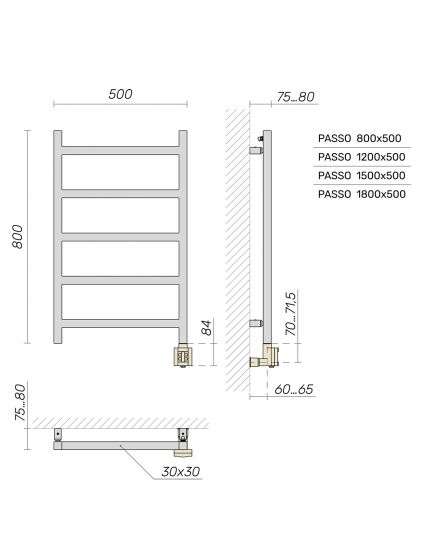 Электрический gолотенцесушитель Broner Passo PS.EL.050.150.0000 500 мм схема 4