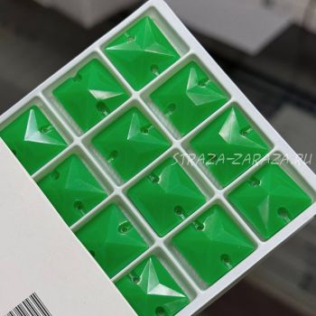 Глянцевые Пластиковые Пришивные Стразы Green Квадрат 16 мм