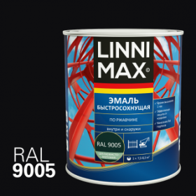Эмаль Быстросохнущая по Ржавчине Linnimax Эмаль 0.75л Черный RAL 9005 для Внутренних и Наружных Работ / Линнимакс