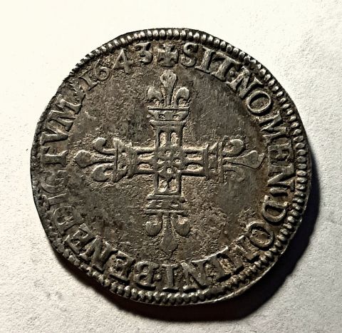 1/4 экю 1643 Франция AUNC Людовик XIII Редкий год
