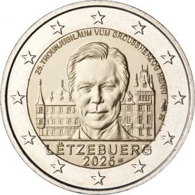 25 лет вступления на трон Великого Герцога Генри 2 евро Люксембург 2025
