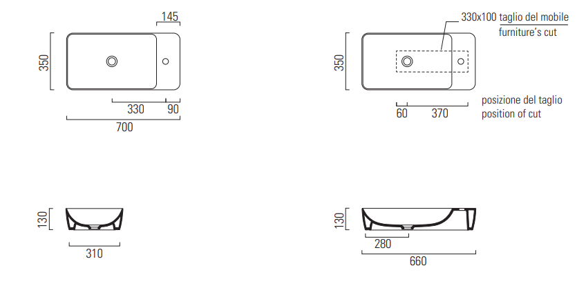 Накладная раковина GSI Modo 9882 70x35 ФОТО