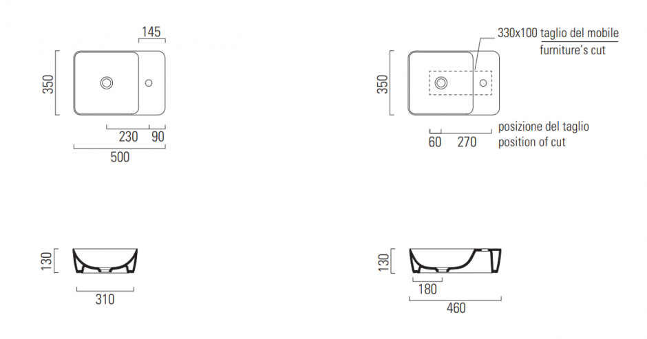 Накладная раковина GSI Modo 9884 50x35 с выступом ФОТО