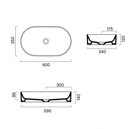 Раковина настольная Catalano Zero 60х35 см без отв. под смеситель покрытие Cataglaze+ цвет белый глянцевый 122600001 схема 2